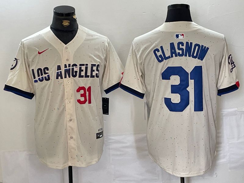 Men Los Angeles Dodgers #31 Glasnow Cream Fashion Nike Game MLB Jersey style 5